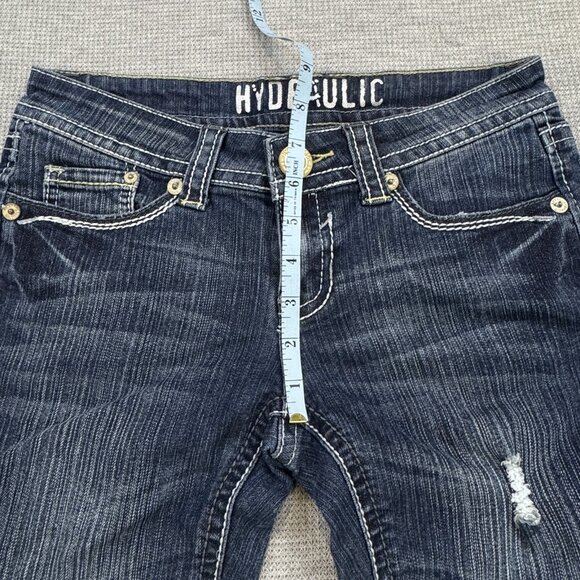 Hydraulic Womens Blue Distressed Denim Capri Jeans Low Rise Straight Size 5/6 - Picture 9 of 12